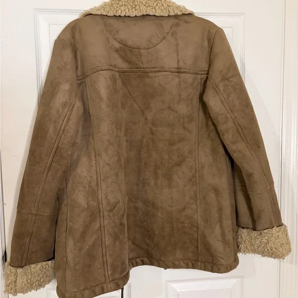 Faux Suede Shearling Jacket in Camel Brown - Womens - Picture 3 of 3
